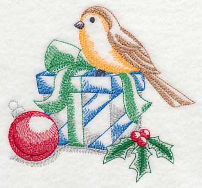 Bird on Christmas Gift (Toile)