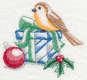 Bird on Christmas Gift (Toile)