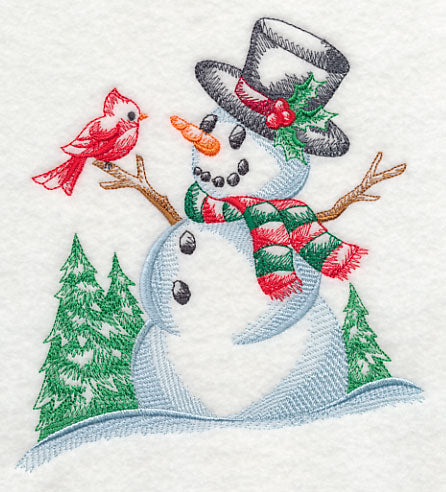 Snowman with Feathered Friend (Toile)