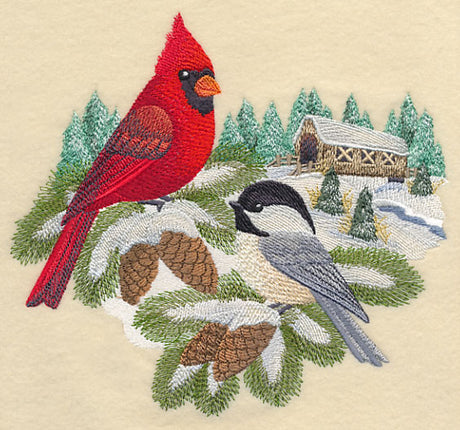 Winter Birds and Covered Bridge
