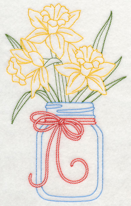 Blooming Daffodils in Mason Jar (Vintage)