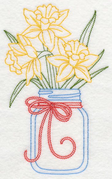 Blooming Daffodils in Mason Jar (Vintage)