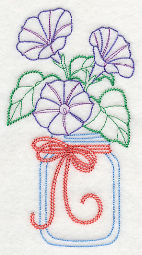 Blooming Morning Glories in Mason Jar (Vintage)