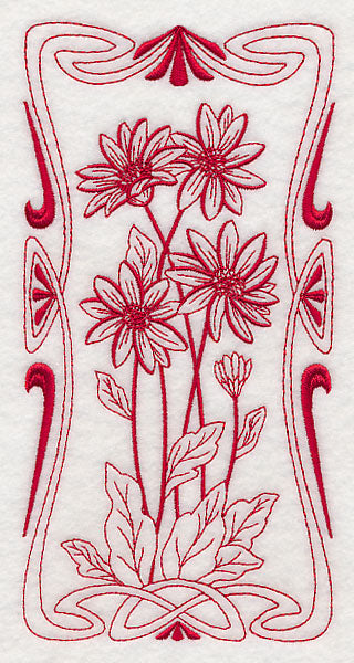 Art Nouveau Gerber Daisy (Redwork)