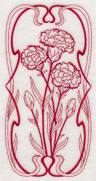 Art Nouveau Carnations (Redwork)