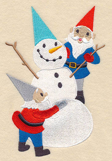 Winter Gnomes Building Snowman
