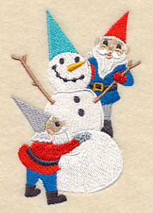 Winter Gnomes Building Snowman