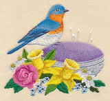 Bluebird on Antique Pincushion