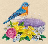 Bluebird on Antique Pincushion
