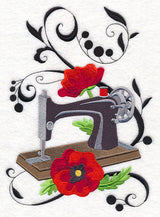 Fanciful Sewing Machine with Poppies