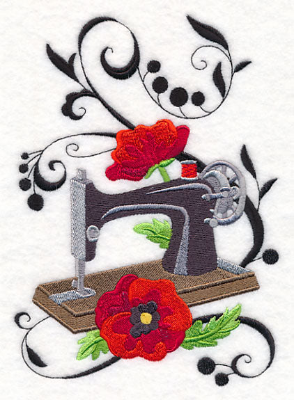 Fanciful Sewing Machine with Poppies