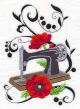 Fanciful Sewing Machine with Poppies