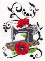 Fanciful Sewing Machine with Poppies