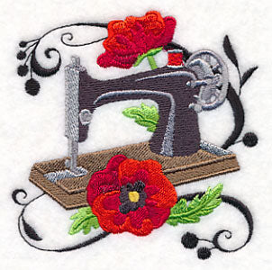 Fanciful Sewing Machine with Poppies