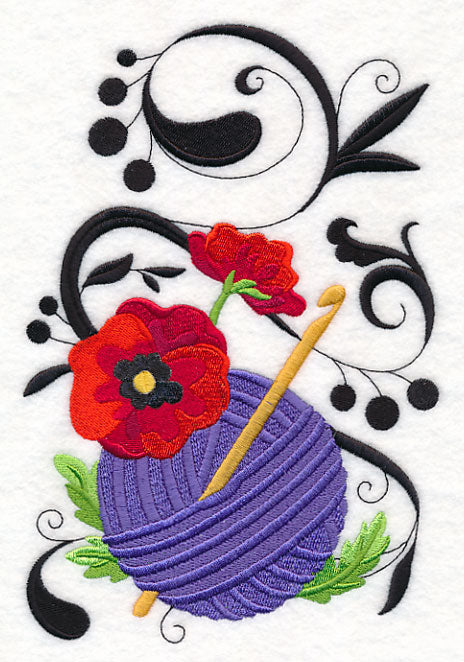 Fanciful Crochet Hook with Poppies