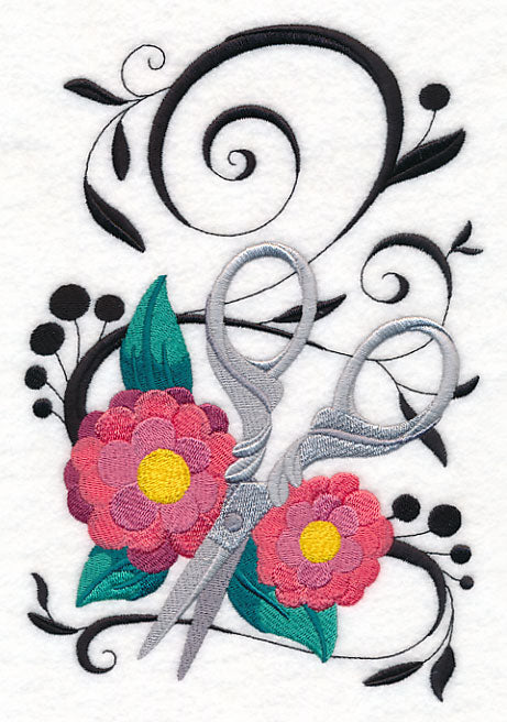 Fanciful Scissors with Zinnias