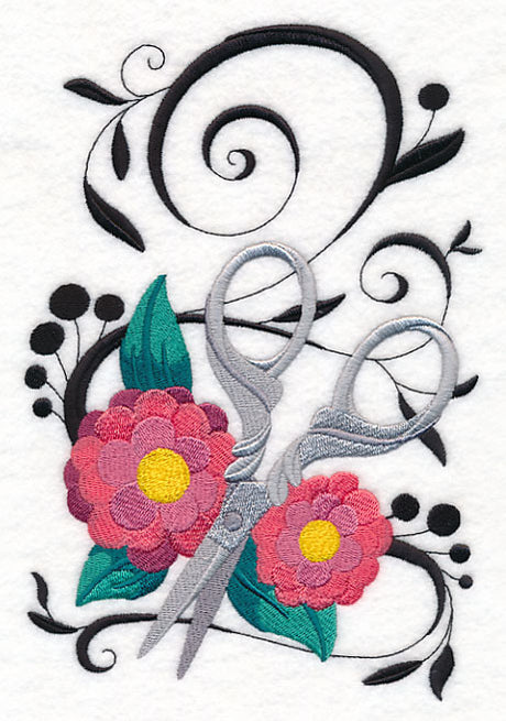 Fanciful Scissors with Zinnias