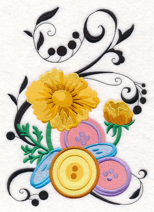 Fanciful Buttons with Cosmos – Embroidery Library