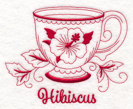Tea Time Hibiscus (Redwork)