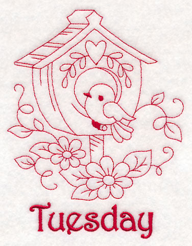 Tuesday Birdhouse (Redwork)