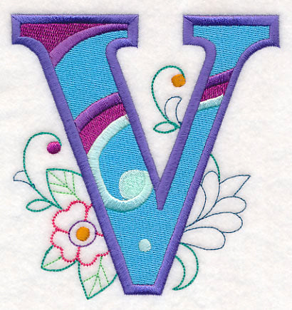 Vintage Flower Fade Letter V - 6 Inch