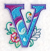 Vintage Flower Fade Letter V - 6 Inch