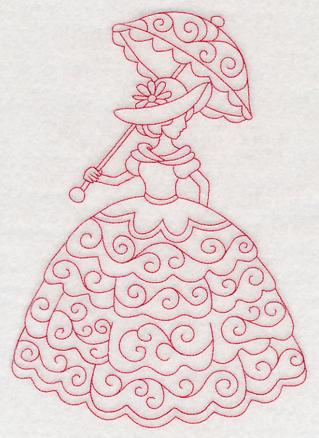 Victorian Lady - Swirls Dress (Redwork)