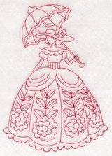 Victorian Lady - Floral Dress (Redwork)