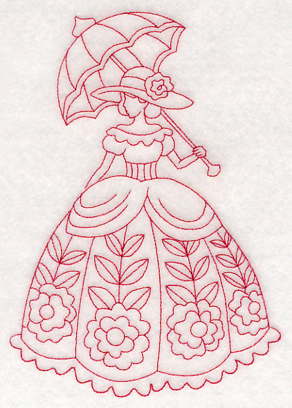 Victorian Lady - Floral Dress (Redwork)