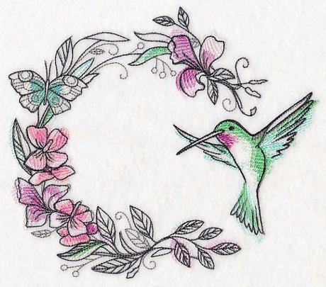 Hummingbird Wreath in Watercolor