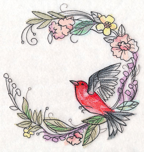Scarlet Tanager Wreath in Watercolor
