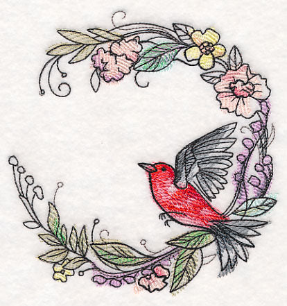 Scarlet Tanager Wreath in Watercolor