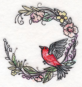 Scarlet Tanager Wreath in Watercolor