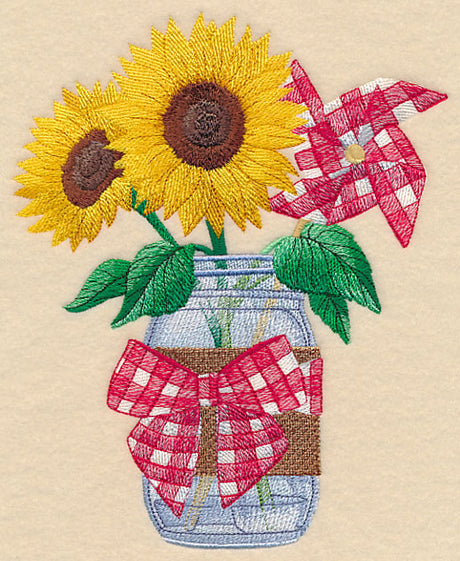 Sunflowers and Pinwheel Mason Jar