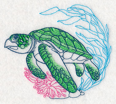 Undersea Sea Turtle Etching