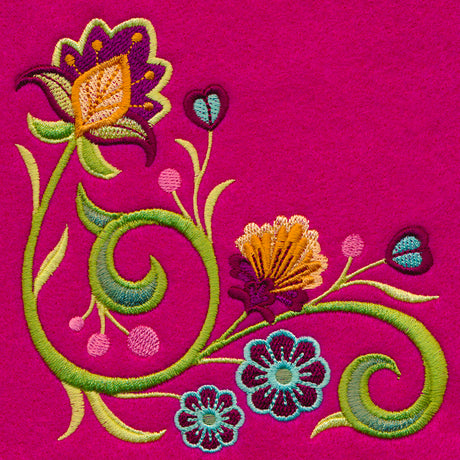 Jacobean Butterfly and Blooms Corner