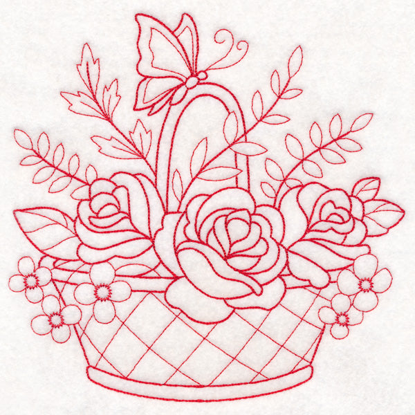 Nostalgic Nature - Basket with Butterfly (Redwork) – Embroidery Library