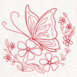 Nostalgic Nature - Butterfly with Flowers (Redwork)