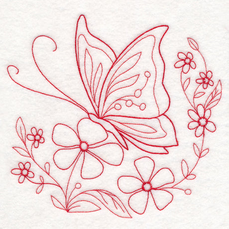 Nostalgic Nature - Butterfly with Flowers (Redwork)