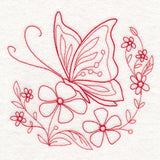 Nostalgic Nature - Butterfly with Flowers (Redwork)