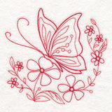 Nostalgic Nature - Butterfly with Flowers (Redwork)