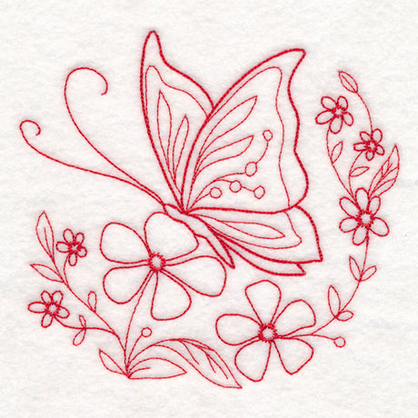 Nostalgic Nature - Butterfly with Flowers (Redwork)