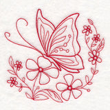 Nostalgic Nature - Butterfly with Flowers (Redwork)