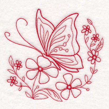 Nostalgic Nature - Butterfly with Flowers (Redwork)