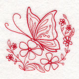 Nostalgic Nature - Butterfly with Flowers (Redwork)