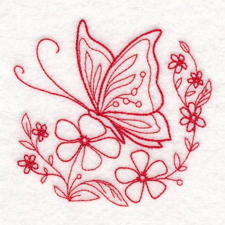 Nostalgic Nature - Butterfly with Flowers (Redwork)