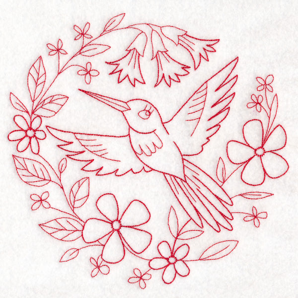 Nostalgic Nature - Bird with Flowers (Redwork)