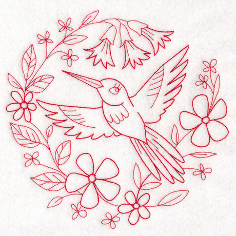Nostalgic Nature - Bird with Flowers (Redwork)