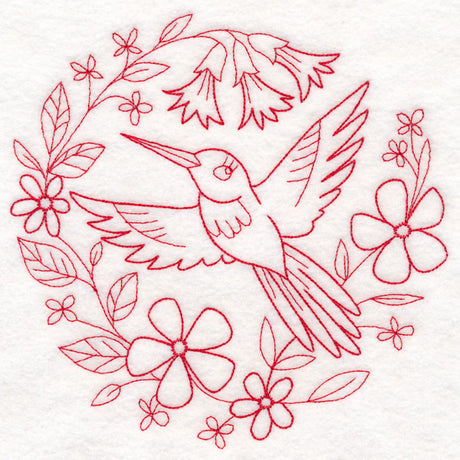 Nostalgic Nature - Bird with Flowers (Redwork)