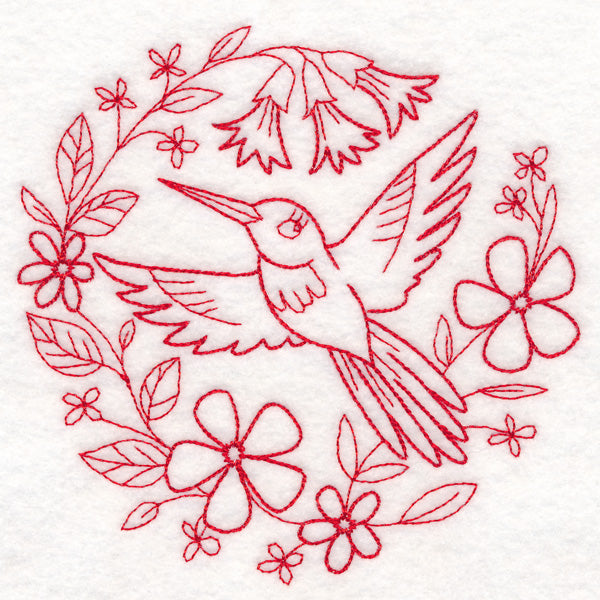 Nostalgic Nature - Bird with Flowers (Redwork)